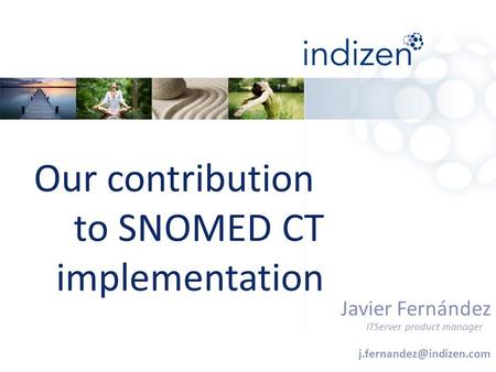 Our contribution to SNOMED CT implementation Javier Fernández ITServer product manager.