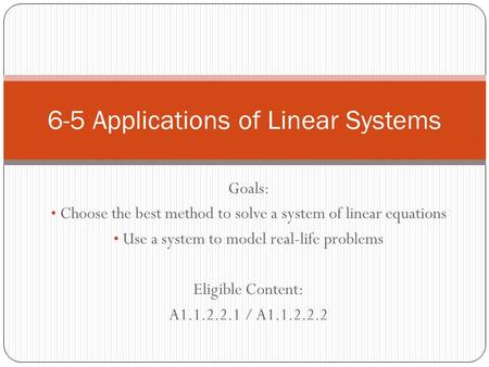 6-5 Applications of Linear Systems