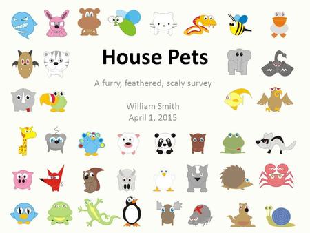 House Pets A furry, feathered, scaly survey William Smith April 1, 2015.