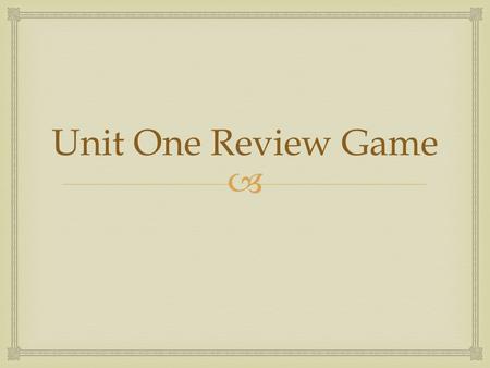  Unit One Review Game.   In which branch of government would you find the following: 1.Supreme Court 2.President 3.House of Representatives Branches.
