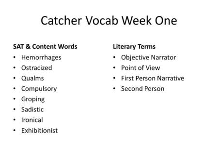 Catcher Vocab Week One SAT & Content Words Literary Terms Hemorrhages