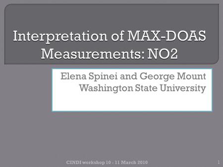 Elena Spinei and George Mount Washington State University 1 CINDI workshop 10 - 11 March 2010.
