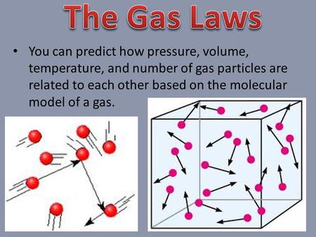 You can predict how pressure, volume, temperature, and number of gas particles are related to each other based on the molecular model of a gas.