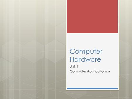 Computer Hardware Unit 1 Computer Applications A.