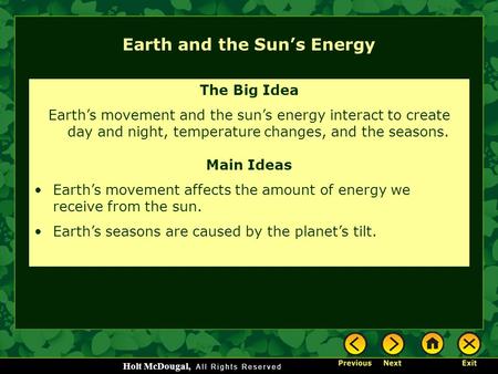 Earth and the Sun’s Energy