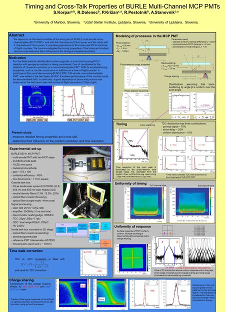 Experimental set-up Abstract Modeling of processes in the MCP PMT Timing and Cross-Talk Properties of BURLE Multi-Channel MCP PMTs S.Korpar a,b, R.Dolenec.