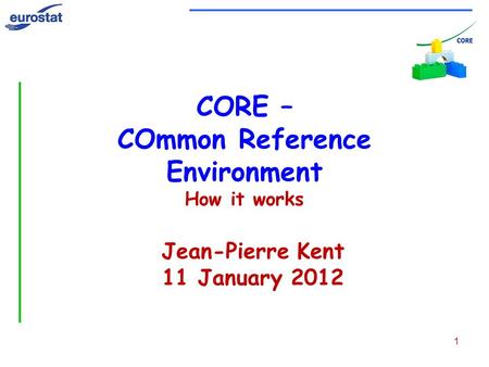 1 CORE – COmmon Reference Environment How it works Jean-Pierre Kent 11 January 2012.