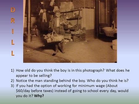 1)How old do you think the boy is in this photograph? What does he appear to be selling? 2)Notice the man standing behind the boy. Who do you think he.