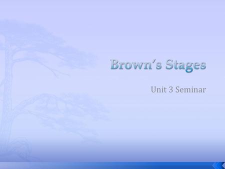 Unit 3 Seminar.  Brown's Stages were identified by Roger Brown 1925-1997 and described in his classic book (Brown,1973). The stages provide a framework.