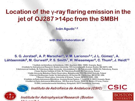 Institute for Astrophysical Research (Boston University) Iván Agudo 1,2 with the collaboration of S. G. Jorstad 2, A. P. Marscher 2, V. M. Larionov 3,4,