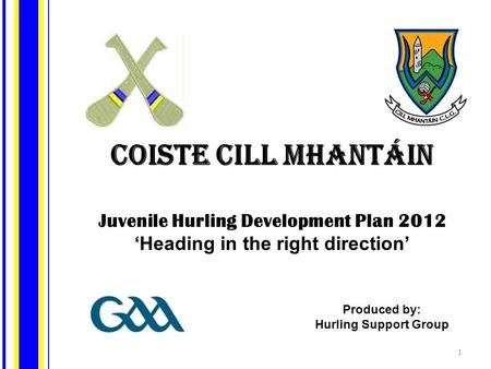 1 Coiste Cill Mhantáin Juvenile Hurling Development Plan 2012 ‘Heading in the right direction’ Produced by: Hurling Support Group.