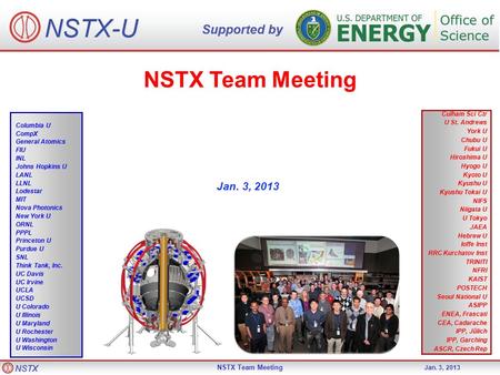 NSTX NSTX Team Meeting Jan. 3, 2013 NSTX Team Meeting Jan. 3, 2013 Culham Sci Ctr U St. Andrews York U Chubu U Fukui U Hiroshima U Hyogo U Kyoto U Kyushu.