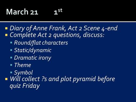 March 21 1st Diary of Anne Frank, Act 2 Scene 4-end