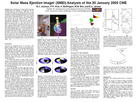 Solar Mass Ejection Imager (SMEI) Analysis of the 20 January 2005 CME B.V. Jackson, P.P. Hick, A. Buffington, M.M. Bisi, and E.A. Jensen Center for Astrophysics.