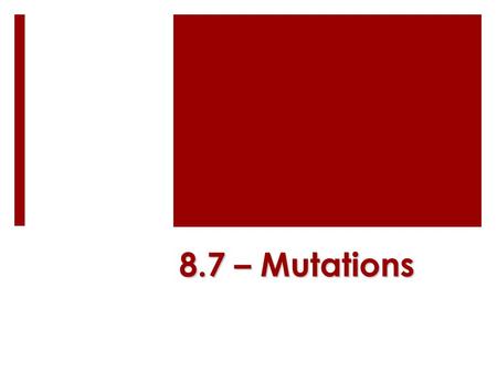 8.7 – Mutations. Key Concept  Mutations are changes in DNA that may or may not affect phenotype. mutated base.
