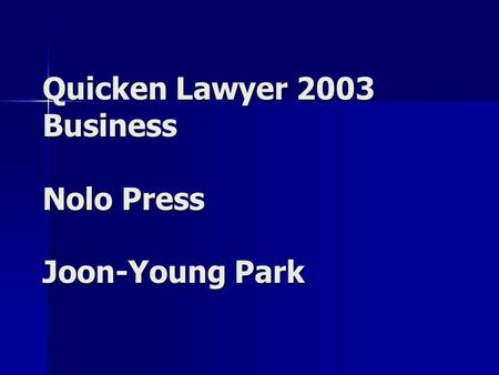 Quicken Lawyer 2003 Business Nolo Press Joon-Young Park.