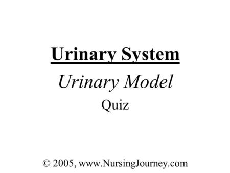 Urinary System Urinary Model Quiz © 2005, www.NursingJourney.com.