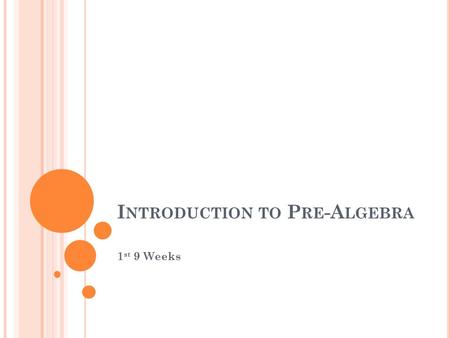 I NTRODUCTION TO P RE -A LGEBRA 1 st 9 Weeks. W ARM UP – D AY 1 1. 21 - 2(3) 2. 4 + 3 ∙ 9 3. 2(9) + 3 4. 6(1.4) + 12 5. 7 (2.9) - 5.