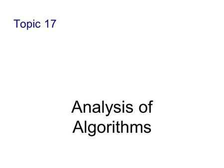 Analysis of Algorithms