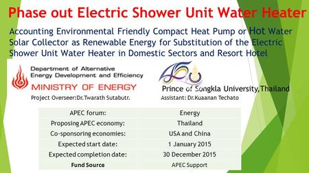 Phase out Electric Shower Unit Water Heater Accounting Environmental Friendly Compact Heat Pump or Hot Water Solar Collector as Renewable Energy for Substitution.