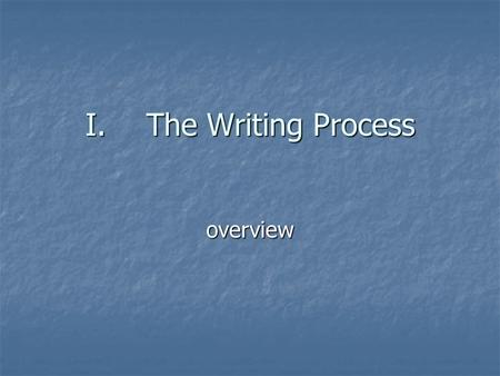 I.The Writing Process overview. The Process of writing is a process of thinking It is not simply a sequence of steps a sequence of steps.