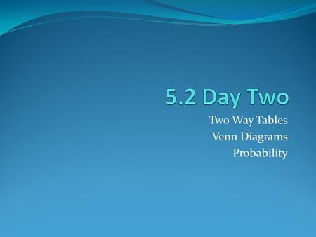 Two Way Tables Venn Diagrams Probability. Learning Targets 1. I can use a Venn diagram to model a chance process involving two events. 2. I can use the.
