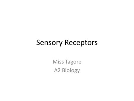 Sensory Receptors Miss Tagore A2 Biology. Learning Outcomes Outline the roles of sensory receptors in mammals in converting different forms of energy.