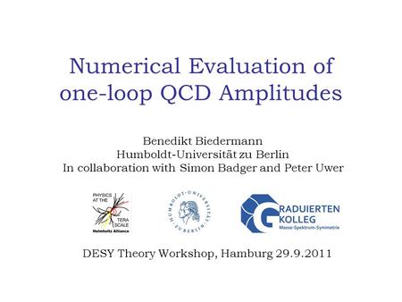 Benedikt Biedermann | Numerical evaluation of one-loop QCD amplitudes | DESY 2011 Numerical Evaluation of one-loop QCD Amplitudes Benedikt Biedermann Humboldt-Universität.