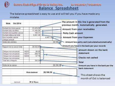 Balance Spreadsheet The balance spreadsheet is easy to use and will tell you if you have made any mistake. The amount in this line is generated from the.
