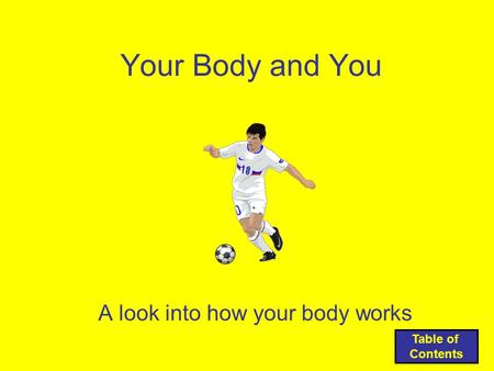 Your Body and You A look into how your body works Table of Contents.
