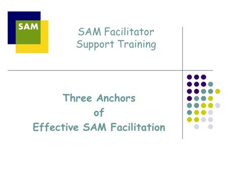 SAM Facilitator Support Training Three Anchors of Effective SAM Facilitation.