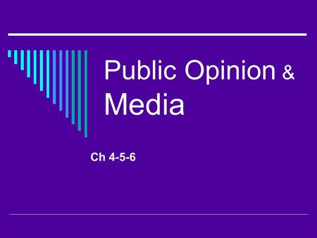 Public Opinion & Media Ch 4-5-6. Political Culture Political Culture:  Widely shared (throughout the whole community) beliefs, values, and norms concerning.