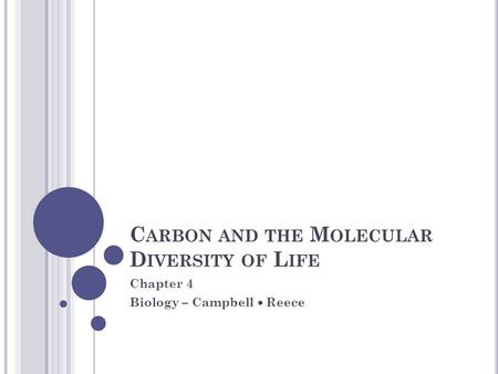 C ARBON AND THE M OLECULAR D IVERSITY OF L IFE Chapter 4 Biology – Campbell Reece.