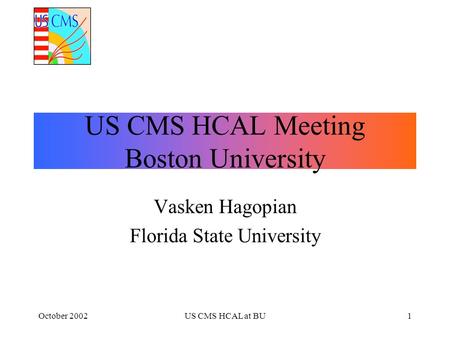 October 2002US CMS HCAL at BU1 US CMS HCAL Meeting Boston University Vasken Hagopian Florida State University.