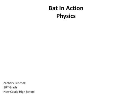 Bat In Action Physics Zachary Senchak 10 th Grade New Castle High School.