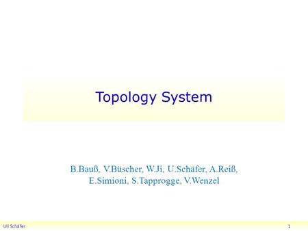 Topology System Uli Schäfer 1 B.Bauß, V.Büscher, W.Ji, U.Schäfer, A.Reiß, E.Simioni, S.Tapprogge, V.Wenzel.