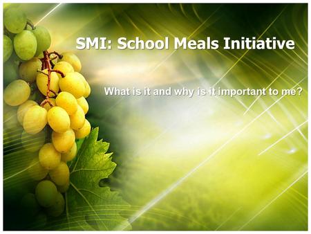 SMI: School Meals Initiative What is it and why is it important to me?