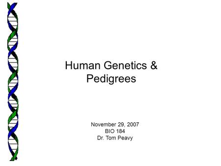 Human Genetics & Pedigrees November 29, 2007 BIO 184 Dr. Tom Peavy.
