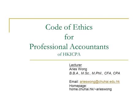 Code of Ethics for Professional Accountants of HKICPA