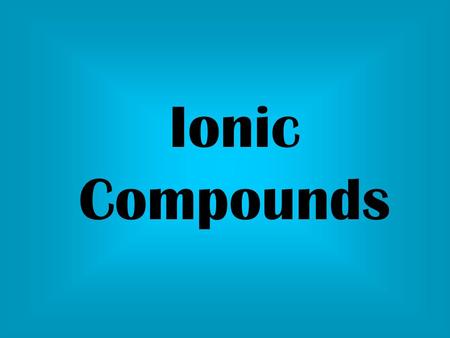 Ionic Compounds. Ion:Any atom that has a charge Cation: An ion with a + charge anion: An ion with a - charge.