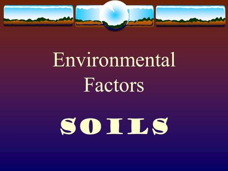 Environmental Factors Soils Earth’s Surface 770 % Water 330 % Land OOnly 10 % of land is arable (suitable for cultivation) OOf this arable land,
