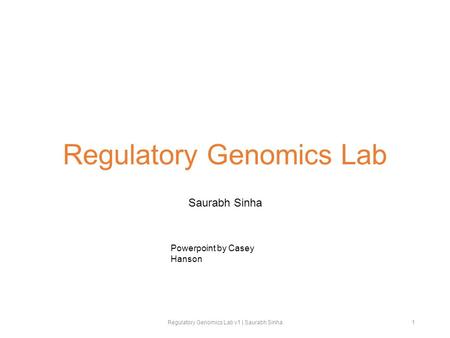 Regulatory Genomics Lab Saurabh Sinha Regulatory Genomics Lab v1 | Saurabh Sinha1 Powerpoint by Casey Hanson.