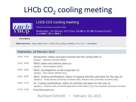 LHCb CO 2 cooling meeting Burkhard Schmidt – February 18, 2015 1.