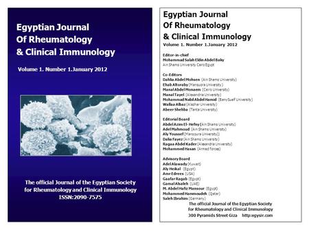 Volume 1. Number 1.January 2012 Egyptian Journal Of Rheumatology