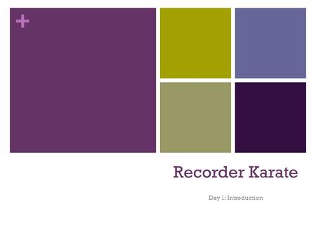 + Recorder Karate Day 1: Introduction. + Ready Position Instrument is poised on your chin and your fingers are ready to play. No sounds are made! Rules.
