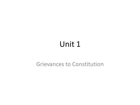 Unit 1 Grievances to Constitution. D of I Grievances fixed in the Constitution Colonists were taxed without their consent. Article 1, Section 8: Congress.