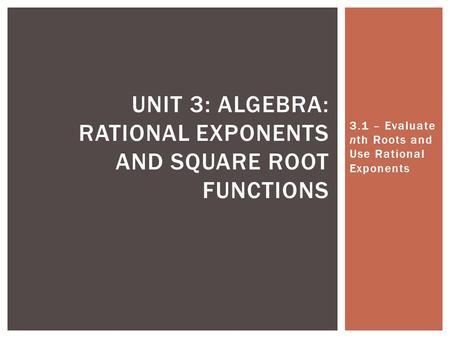 Unit 3: Algebra: Rational Exponents and Square Root Functions