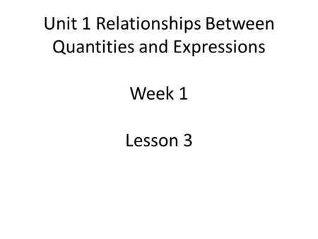 Unit 1 Relationships Between Quantities and Expressions Week 1 Lesson 3.