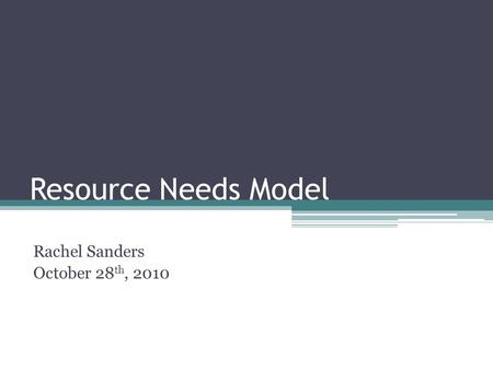 Resource Needs Model Rachel Sanders October 28 th, 2010.