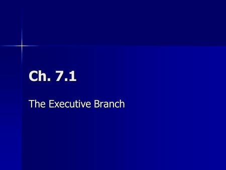 Ch. 7.1 The Executive Branch. Qualifications for President The president heads the executive branch—the top political job in the country and possibly.